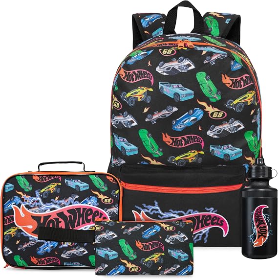 Get Trend Hot Wheels Boys Large Backpack Set 4 Pcs, 46cm School Bag