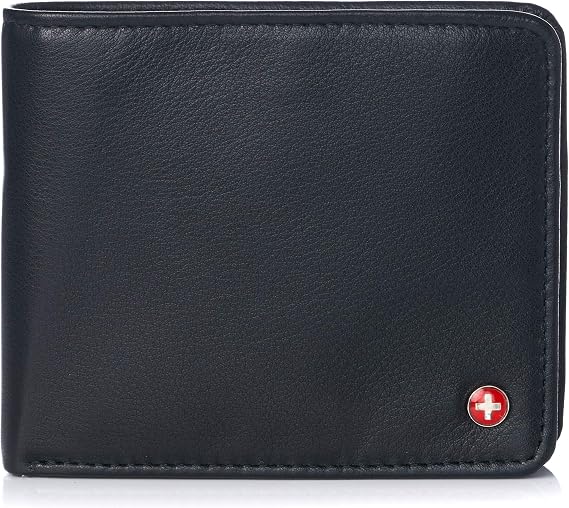 alpine swiss RFID Protected Men’s Max Coin Pocket Bifold Wallet with Divided Bill Section  in a Gift Box