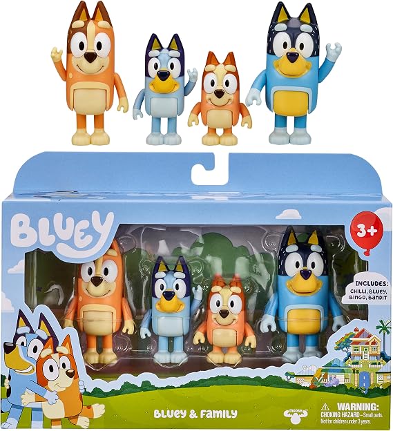 Bluey Family Figure 4-Pack, Poseable Toys with Bingo & Bandit