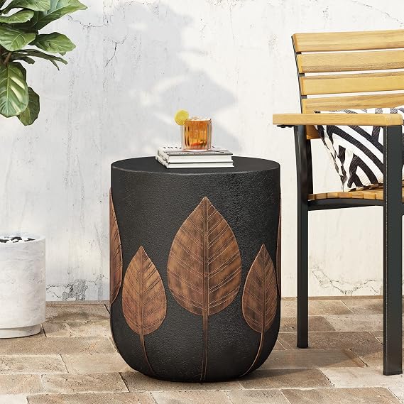 15.25" Outdoor Lightweight Concrete Side Table,Copper