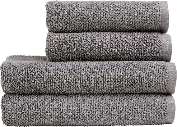 Christy Brixton Bath Towel Set | 2 Bath Towels 2 Hand Towels | Invigorating Textured Finish | Super Absorbent | 4 Piece Bathroom Towel Set | Titanium Grey