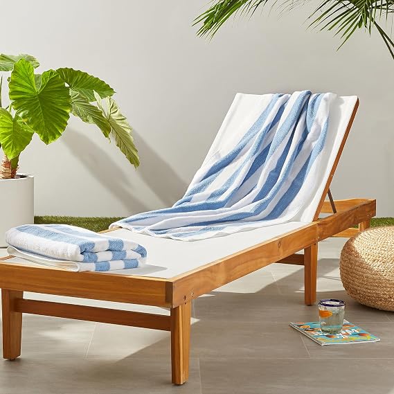 Amazon Basics Striped Beach Towels, Soft & Absorbent Pool Towel, 100% Ring-Spun Cotton, Machine Washable, Quick Dry, OEKO-TEX Certified, Large 30" x 60", Sky Blue Cabana Stripe, 2-Pack