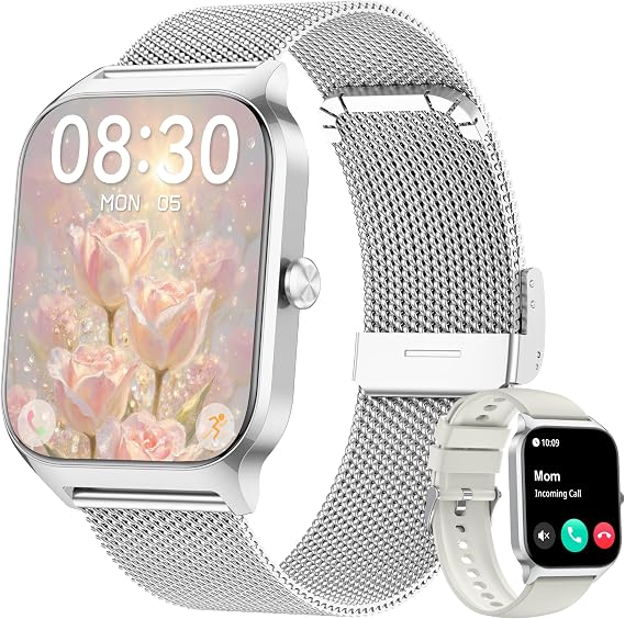 Smart Watch, 1.85 Smart Watches Women Men Make/Answer Call, Heart Rate/Blood Pressure/Sleep Monitor, 110+Sports Modes, Voice Control, Waterproof Fitness Watch Compatible for Android & iPhone
