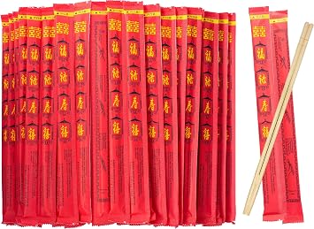 52USA Disposable Bamboo Chopsticks (100 Sets) - 9'' Long, UV Treated, Individually Wrapped Japanese and Chinese Wooden Chopsticks Bulk