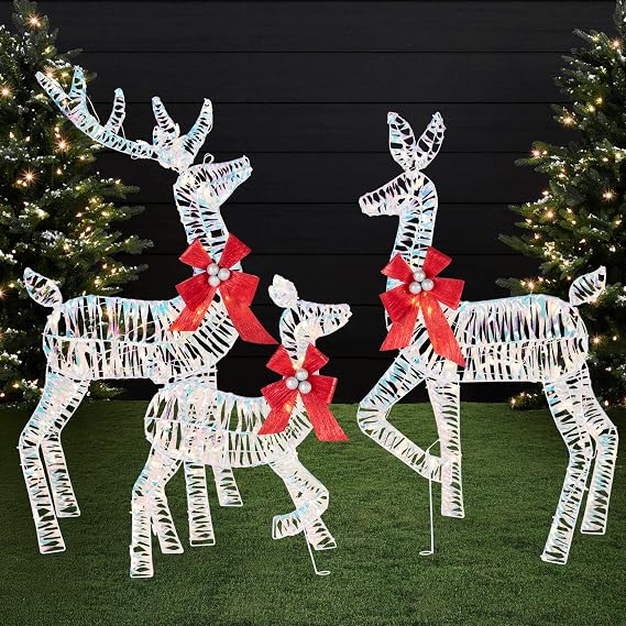 Best Choice Products 4ft 3-Piece 2D Lighted Christmas Deer Family Set, Large Outdoor Yard Reindeer Holiday Decoration with 175 LED Lights, Stakes, Zip Ties - Iridecent