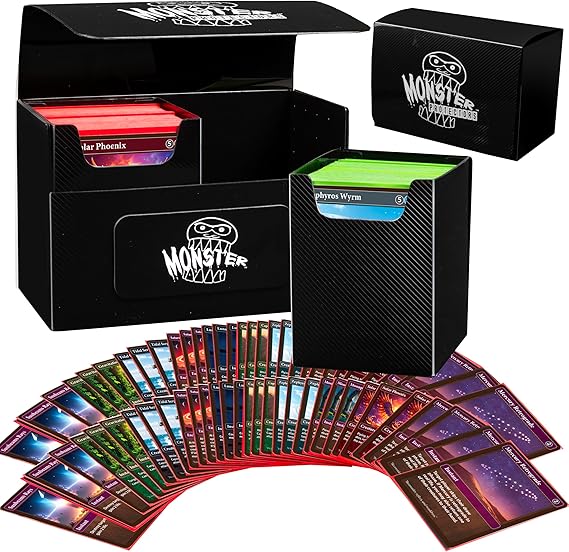 MONSTER PROTECTORS Ekstra Büyük Manyetik Güverte Kutusu - MTG Komutanı Büyük Kılıf - İki XL Çıkarılabilir Bölmeler 200 Çift Kollu Sihirli Oyun Kartları Tutun