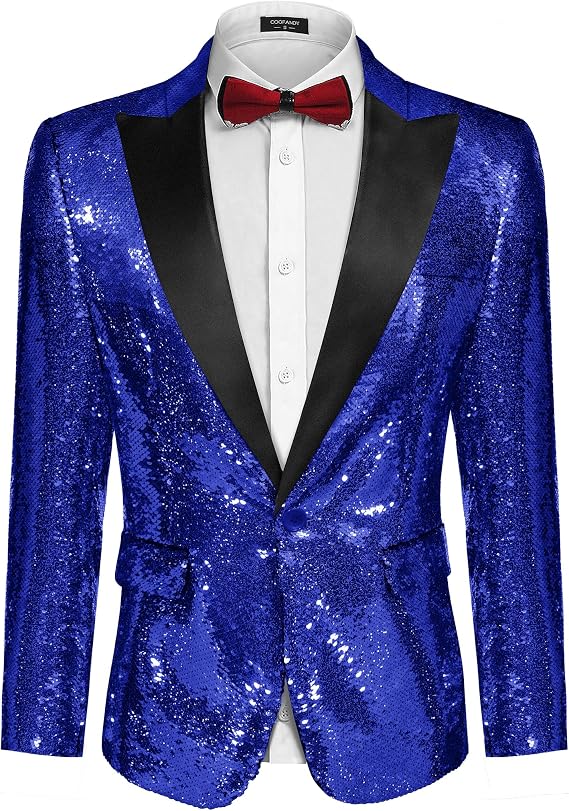 COOFANDY Mens Sequin Blazer Tuxedo Party Prom Wedding Tuxedo One Button Jacket
