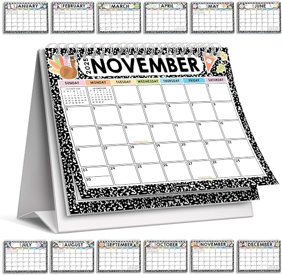 Hadley Designs Small Desk Calendar 2025-2026 Standing Flip 18-Month Flip Calendar for Desk, Ideal for Office, Home, Classroom Cute Monthly Designs, Compact & Sturdy (Doodle)