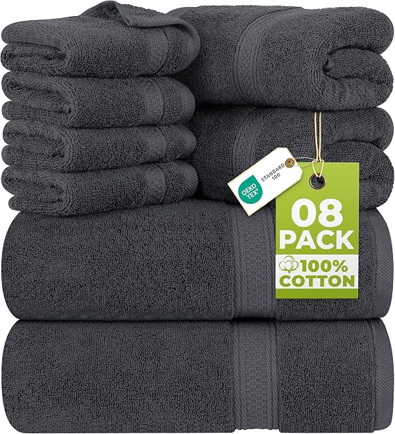 Utopia Towels - 8 Piece Full Bath Towel Set (Grey)