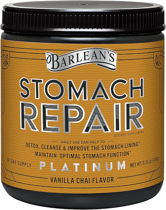 Barlean's Stomach Repair Gut Health Powder Supplement, Fiber and Digestive Support Supplements Blend for Detox and Cleanse, Vanilla Chai Drink Mix, 6.35 oz | Fiber & digestive support blend, Non-GMO, Gluten-free, Daily gut, stomach & regularity support, Mixes into water