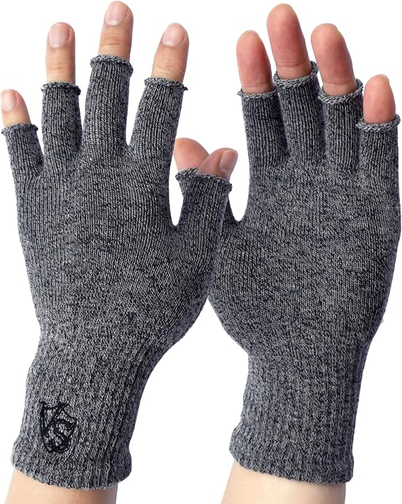 VITAL SALVEO Fingerless Recovery Gloves Stretchy Hands Office Unisex Half Finger Typing Texting Circulation Gloves (Pair)
