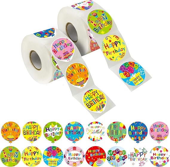 1000 PCS Adorable Balloon Shaped Happy Birthday Stickers in 16 Designs with Perforated Line Expanded Version (Each Measures 1.5" in Diameter)