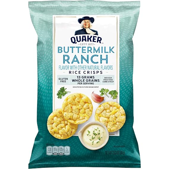 Quaker Popped Rice Crips, Gluten Free, Ranch, Small Bag, 3.03 Ounce