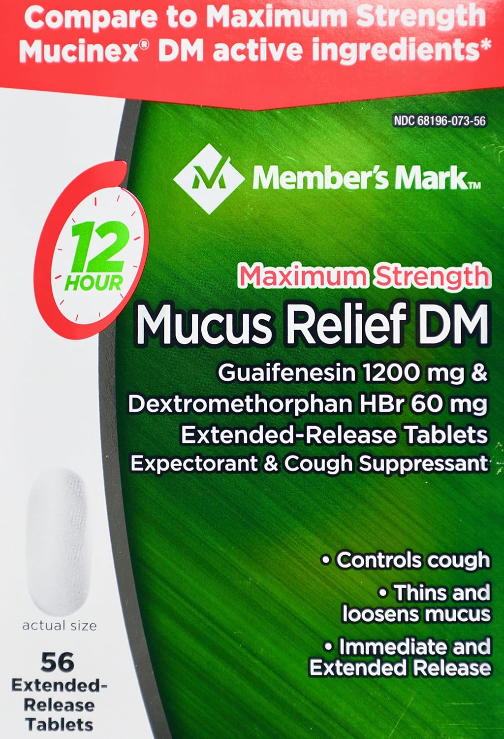 Mucus Relief Maximum Strength Guaifenesin 1200mg Dextromethorphan HBr 56 Count