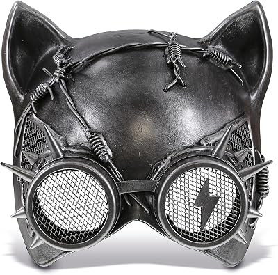 Steampunk Metallic Cat Mask Costume With Goggle Eye Wear
