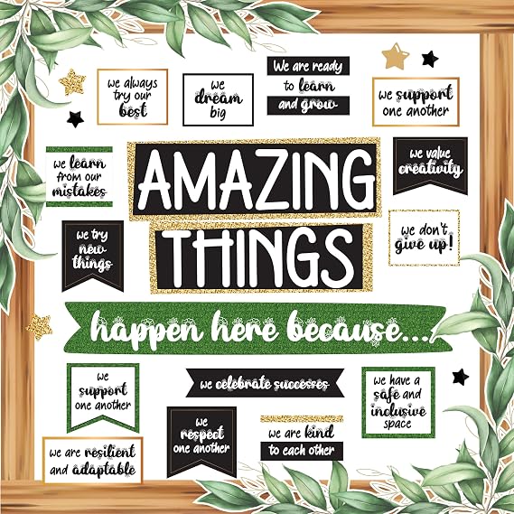 Decorably 105 Pcs Modern Farmhouse Classroom Decor Bulletin Board Set