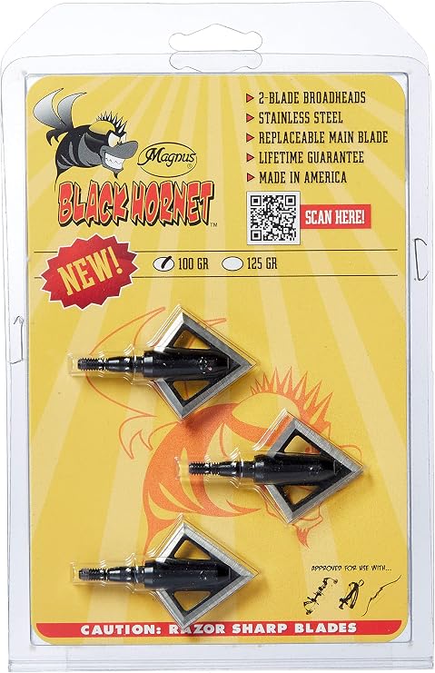 Magnus Black Hornet 2 Blade Broadhead (3 Pack), Black, 100 Grain
