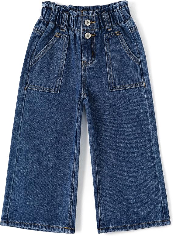 KIDSCOOL Little Toddler Girl Jeans Paperbag High Waist Wide Leg Denim Pants