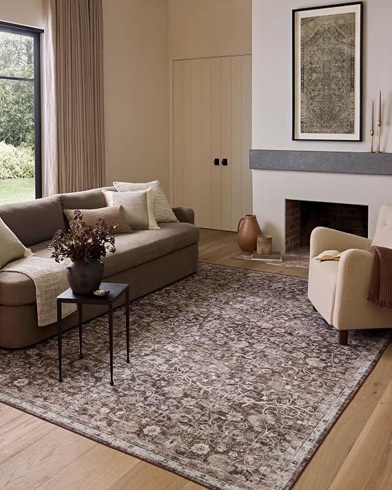 Loloi Amber Lewis Josie Collection JOS-02 Earth/Natural 5'-0" x 7'-6", .13" Pile Height, Low Profile, Machine Washable, Accent Rug