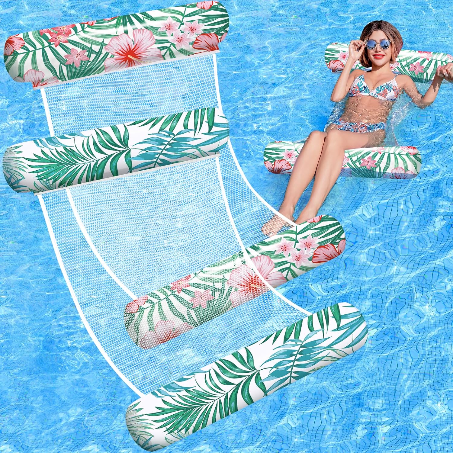 Pool Floats - 2 Pack Inflatable Pool Floats Rafts, Pool Floats Adult Size, 4-in-1 Floats for Swimming Pool Water Hammock