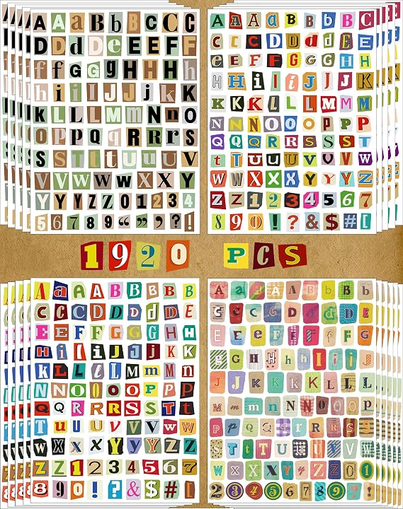1920pcs Scrapbook Letter Stickers Ransom Alphabet Junk Journal Supplies