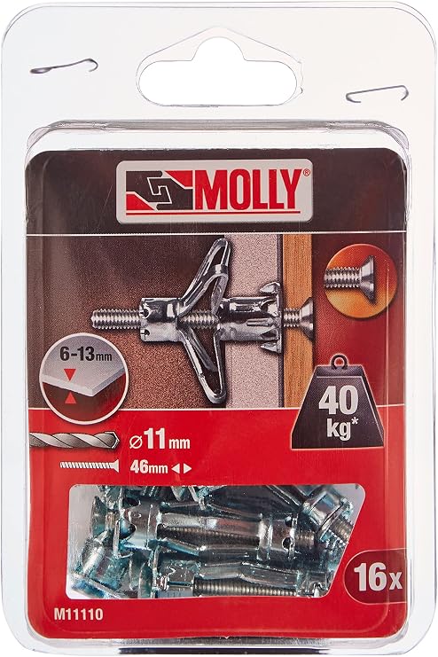 Molly M11110-XJ Expansion Metal Dowels with Screw M5 11mm, 5 x 36 mm, Grey, Set of 16 Pieces