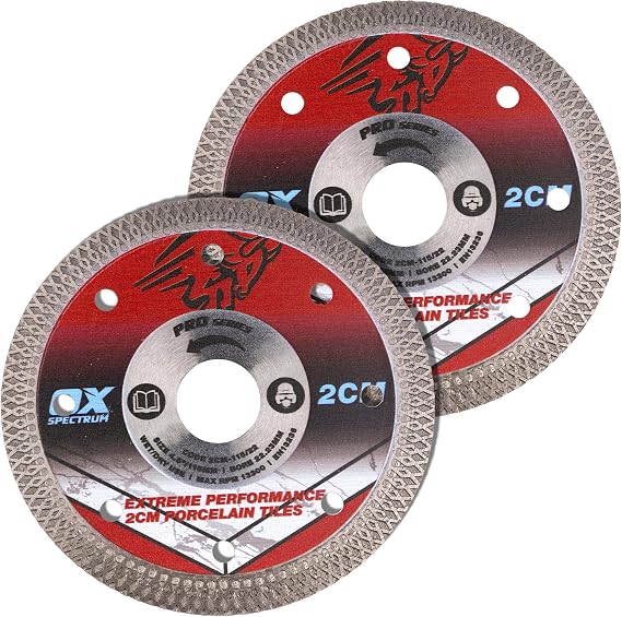 OX Pro 2CM Porcelain Cutting Diamond Disc 115mm Twinpack for Angle Grinder