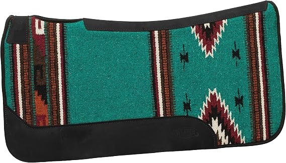 Weaver Equine 31" x 32" Contoured Single Weave Wool Blend Felt Horse Saddle Pad, Shock Absorbing Western Saddle Pad for Protection, Turquoise Pattern