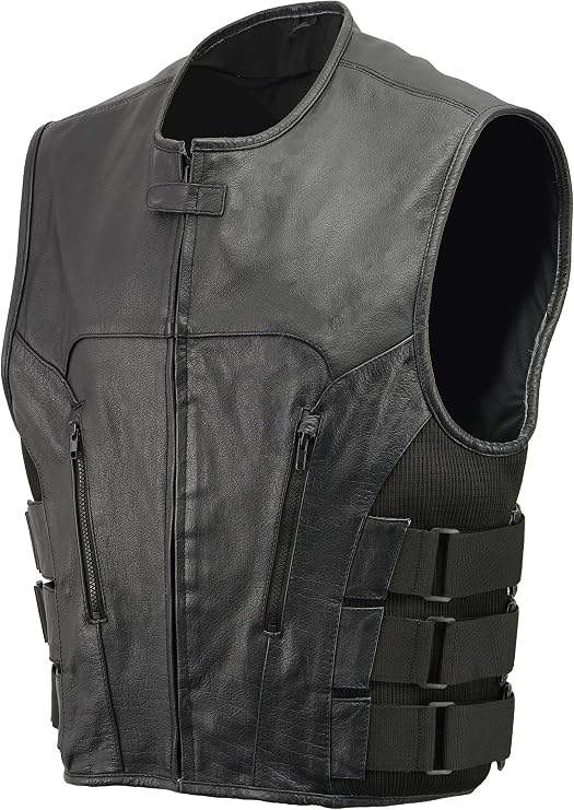 Mens Leather SWAT Style Vest | Premium Natural Buffalo Leather