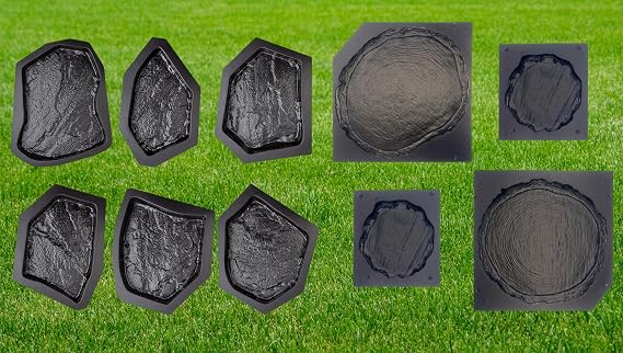 6 pcs Flagstone Molds ABS 2mm Cement Mold & 4 pcs Log Slab Old Wood Paver Paving Precast Concrete Mold Plaster ABS 2mm