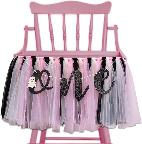 Halloween Themed Birthday Highchair Banner - Little Ghost 1st/First Birthday Party Decoration,Spooky One Groovy Garland,Pink And Black Tutu For Gilrs Baby Decor,Smash Cake Photo Props (Halloween | Happy Summerween Party Deocraion,Little Ghost 1st/First Birthday Party Decoration,Spooky One Groovy Garland