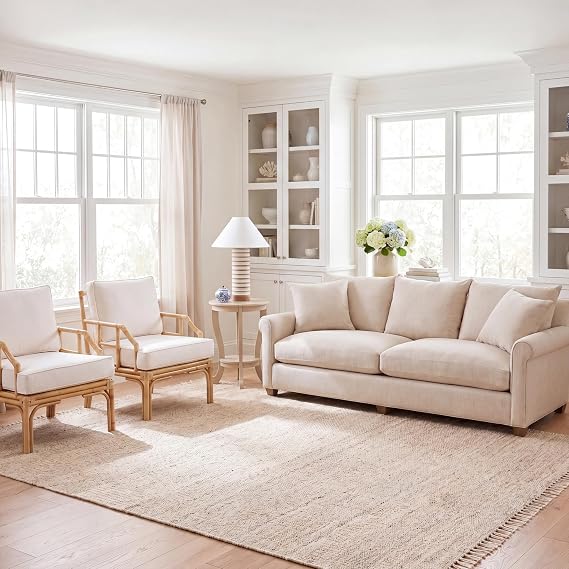 SAFAVIEH Area Rug 8x10 - Natural Fiber Collection - Large - Ivory, Handmade Woven Jute, Boho Fringe Design, Ideal for Living Room, Bedroom, Dining Space (NF368B)