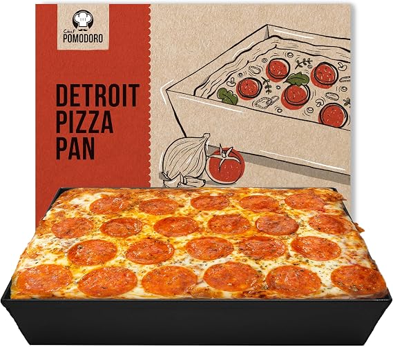 Chef Pomodoro Detroit Style Pizza Pan, 10 x 14 inch, Hard Anodized Rectangular Aluminum Deep Dish Pizza Pan, Pre-Seasoned Bakeware Kitchenware