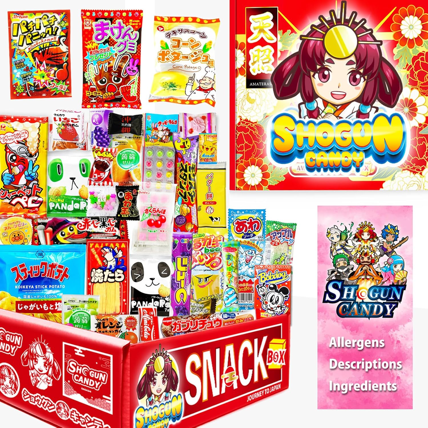 SHOGUN CANDY 40 pcs Japanese Snacks Mystery Box, Japanese Sweets, Popin Cookin Snack Boxes, Kawaii Amaterasu