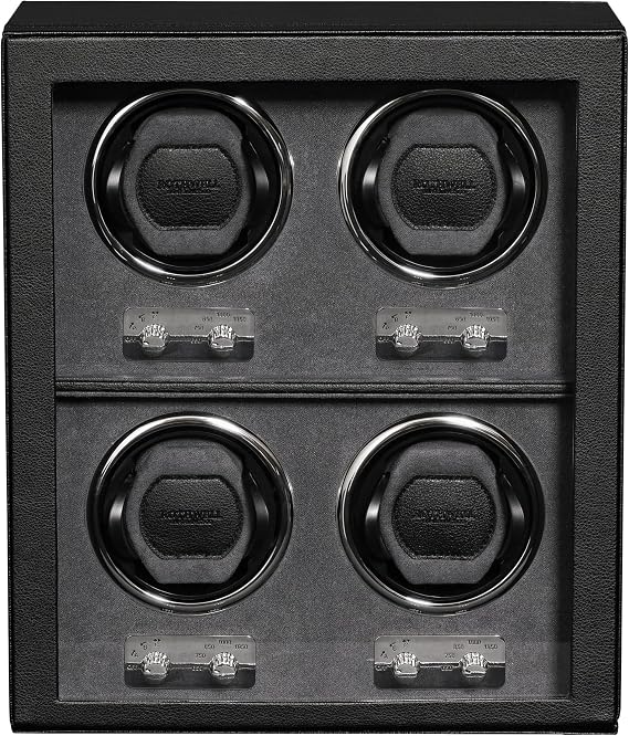 ROTHWELL 4 Watch Winder for Automatic Watches with Quiet Motor with Multiple Speeds and Rotation Settings (Black/Grey)