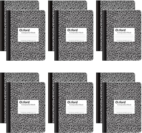 Oxford Kompozisyon not defteri, kolej çizgili kağıt, 24 x 19 cm, siyah mermer kapak, 100 yaprak, paket başına 12 adet (63796)