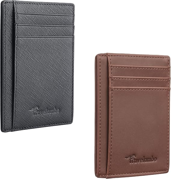 Travelambo Front Pocket Minimalist Leather Slim Wallet RFID Blocking