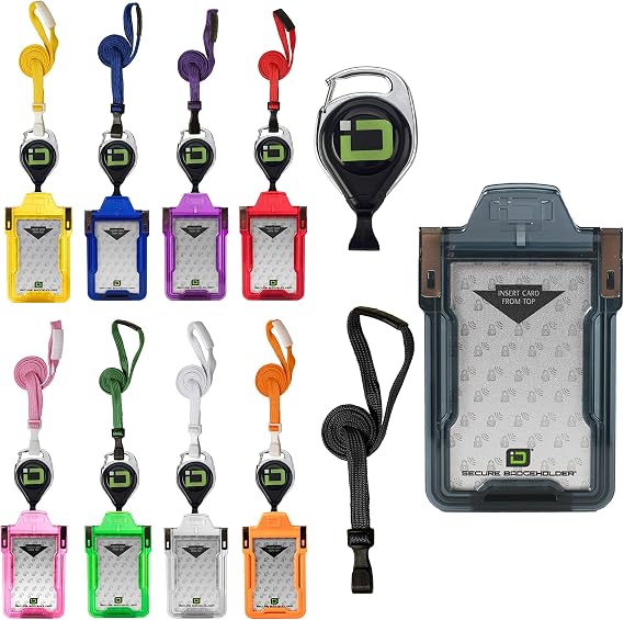 ID Stronghold Secure Badgeholder Classic 1 Card ID Badge Holder with Lanyard and Retractable Reel - RFID Blocking Badge Holder Made in The USA (Clear 5 Pack) (9, Multicolor)