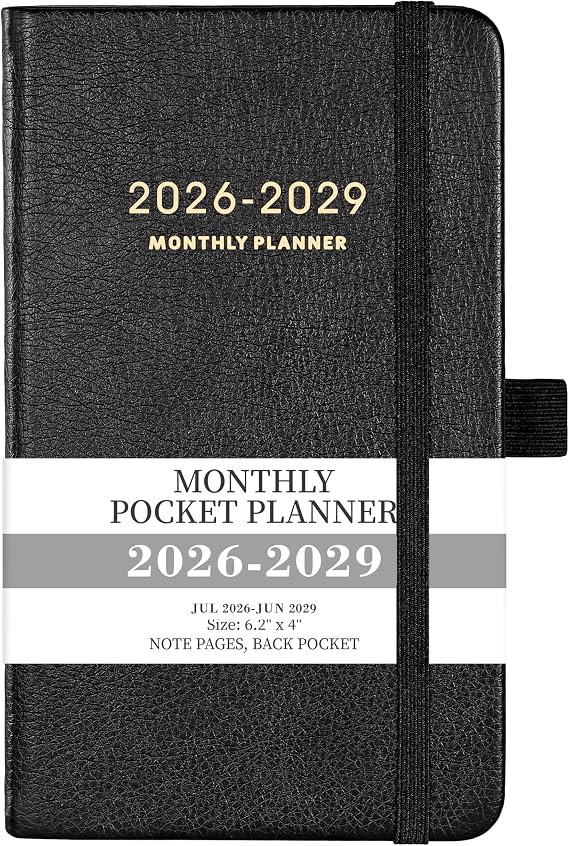 2026-2029 Pocket Planner - 3 Year Monthly Planner 2026-2029, Jul.2026 - Jun.2029, 6.2" x 4", Pocket Calendar with 60 Note Pages, Contacts, Back Pocket - Black