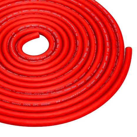 20 FT 2 AWG GA Full Gauge Battery Power Cable Ground Wire Frost Red OFC Copper (10076)
