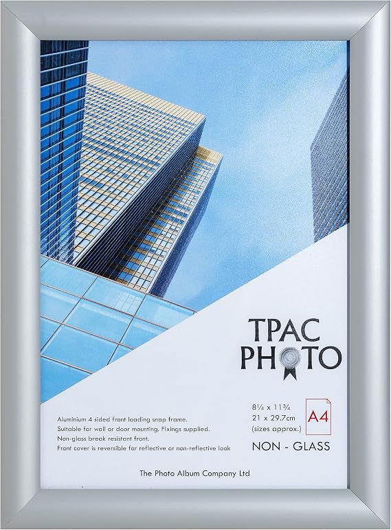 Hampton Frames A4 Snap Frame 21x30cm Silver Pack of 1, Acrylic Front, Front Loading, Break Resistant, Anti Reflective, Includes Fixing Kit, Easy Change