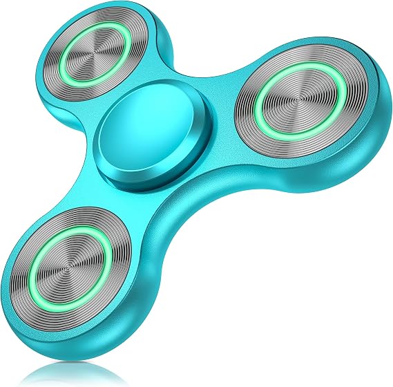 Aolcev Fidget Spinner Light Up Fidget Toys Metal Ultra Durable Stainless Steel Bearing High Speed Precision 4-10 Min Spins with Fluorescent Focus Anxiety Hand Fidget Spinners for Kids Adults-Blue