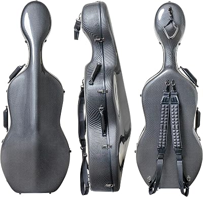 MI&VI CC-8002 6.9lb Ultra Light Carbon Fiber Composite Cello Case Full Size 44 with Wheels | Carry Straps | Lightweight - MI&VI Music Silver