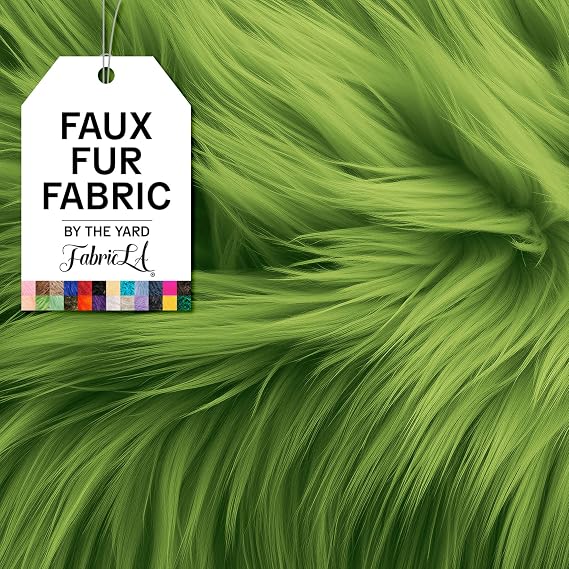 FabricLA Faux Fur Fabric by The Yard - Artificial Craft Fur - 36" X 60" Inch Wide - Fur Fabric for Craft Supply, DIY Furry Plush Projects, Sewing, Decoration, Upholstery, Apple Green, 1 Yard
