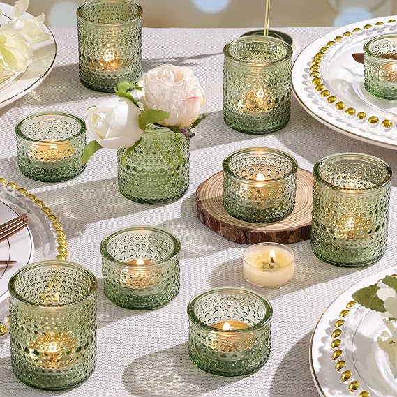 30 Pack Green Votive Candle Holders, Glass Tealight Holders