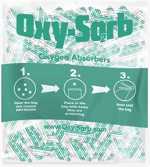 OxySorb Oxygen Absorber for Mylar Bags - 100cc Food Grade Oxygen Absorbers, Moisture Absorbing Packs for Long Term Food Preservation & Food Storage, Pack of 300