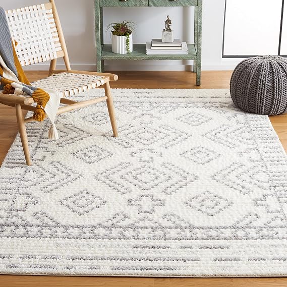 SAFAVIEH Marrakech Collection Area Rug - 9' x 12', Ivory & Grey, Moroccan Boho Tribal Rustic Design, Non-Shedding & Easy Care, Ideal for High Traffic Areas in Living Room, Bedroom (MRK306A)