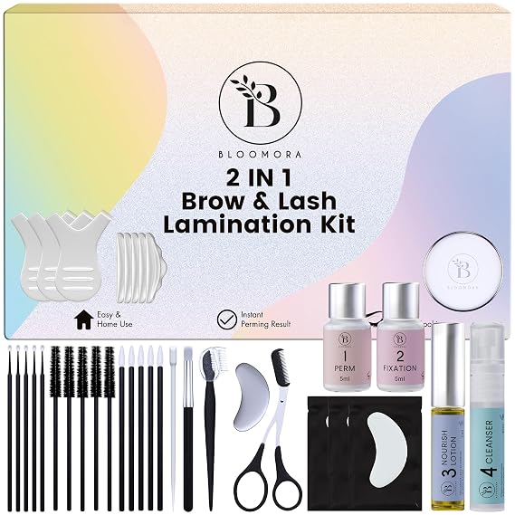 Lash Lift Kit & Eyebrow Lamination Kit, 2-in-1 Solution, At-Home Brow Lamination, Beginner/Professional, Eyelash Lift, Lasts 6-8 Weeks, 15 Applications, DIY Brow & Lash Perm - BLK7