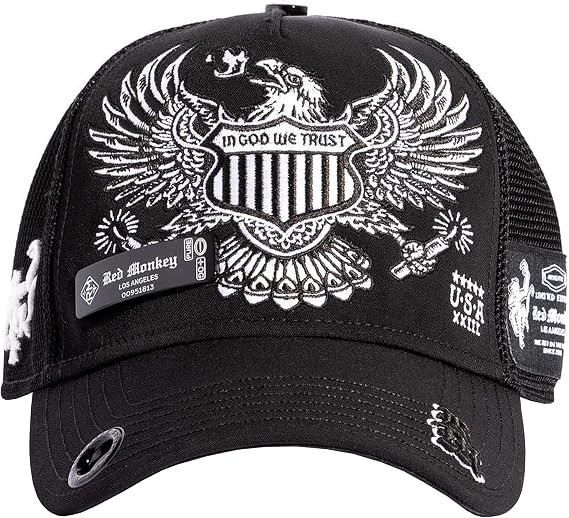 Red Monkey Designs Americana Black RM1465 New Limited Edition Trucker Snapback Hat Cap