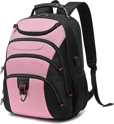 Boavan Laptop Backpack for men, 15.6 inch Laptop Bag with USB Port, Waterproof Travel Work Backpack Purse, Anti-Theft Teacher Nurse Doctor Casual Bookbags Office Business backpack,PinkBlack